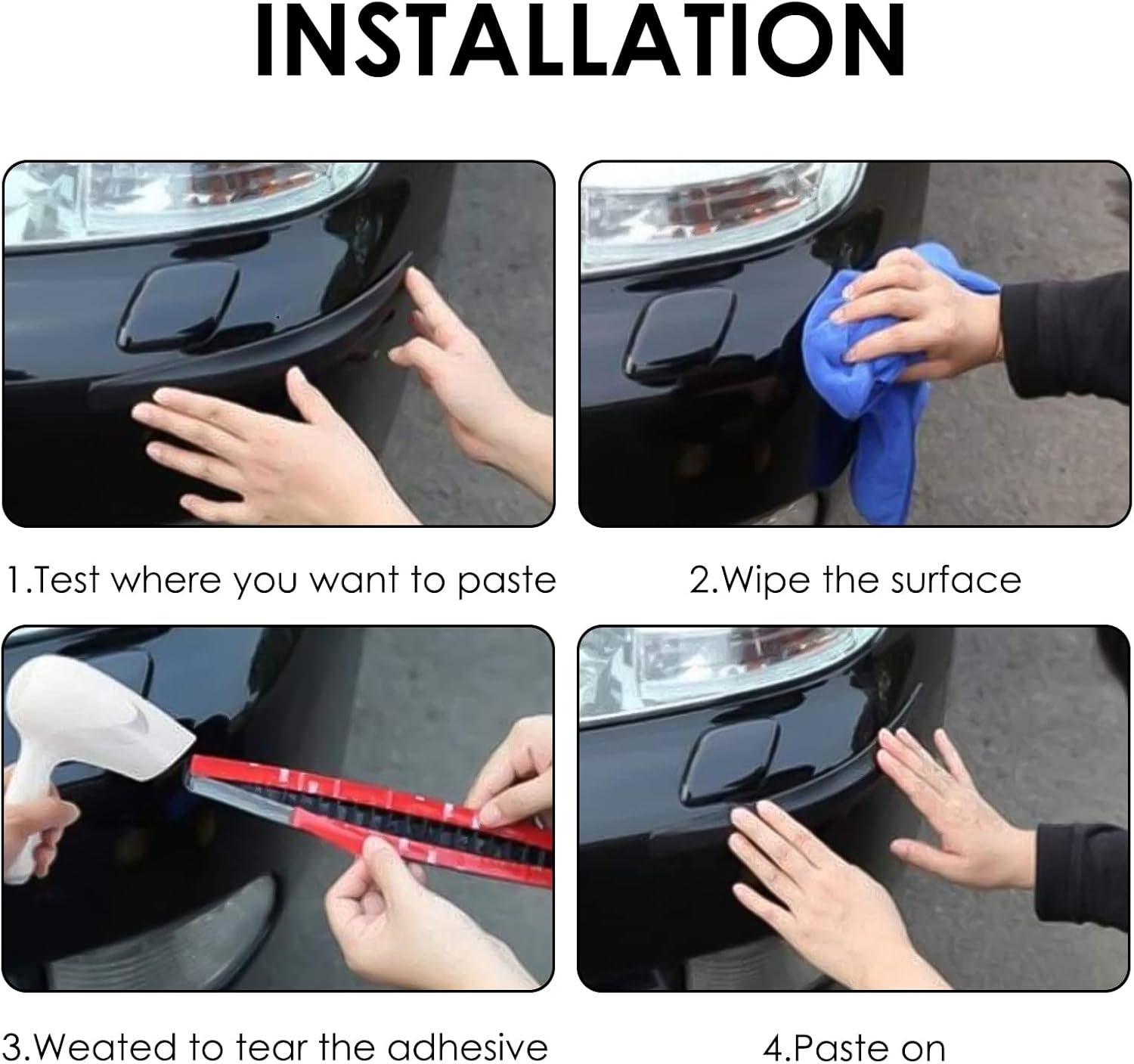 Happylily 4 Pack Car Rubber Bumper anti Collision Strips, Front and Back Corner Bumper Protector Trim, Anti-Scratch Bumper Guard Strip image number 3