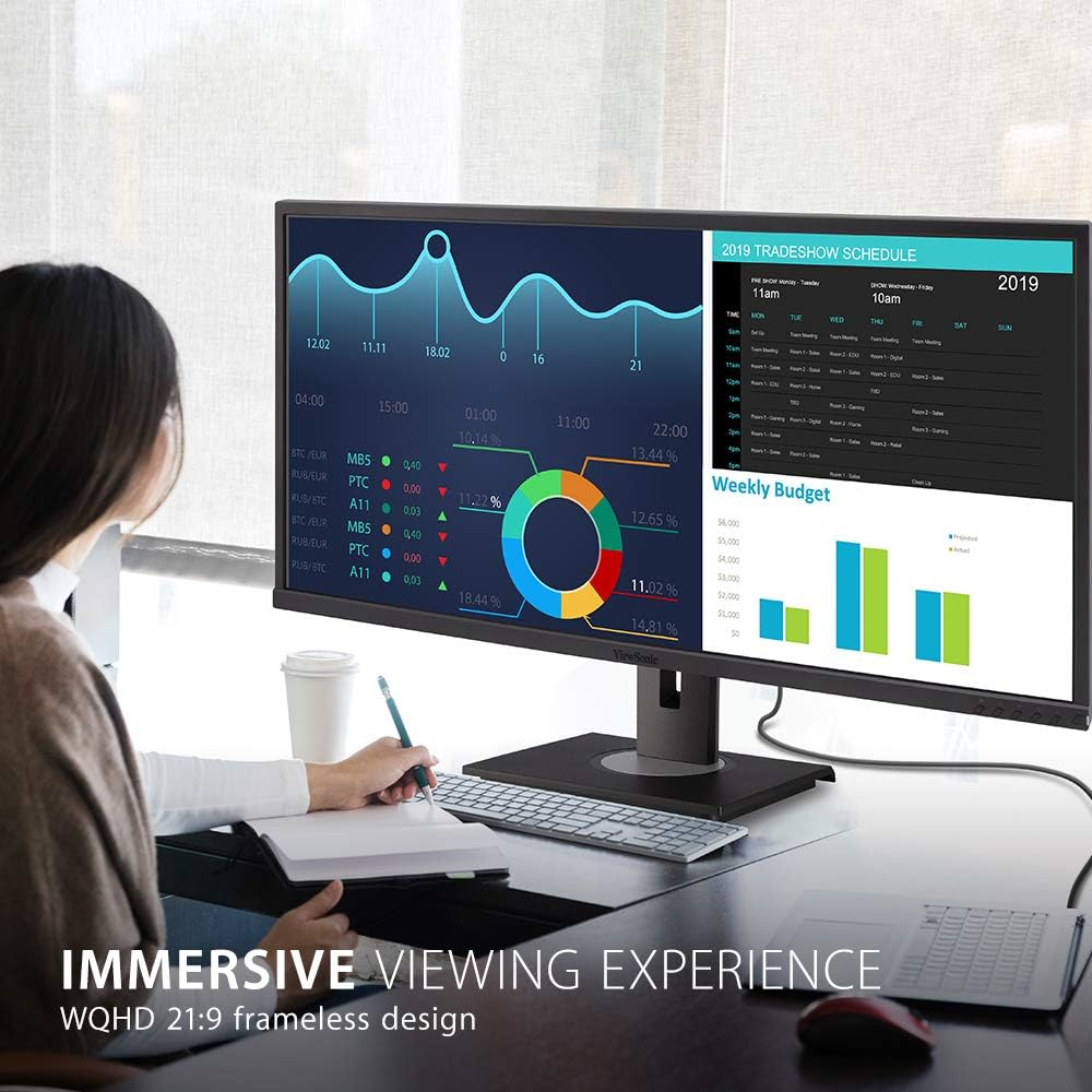 Viewsonic VG3456 VG Series Ultra Wide Quad HD LED Widescreen Ergonomic Monitor, 86.6 Cm Size, Black image number 2