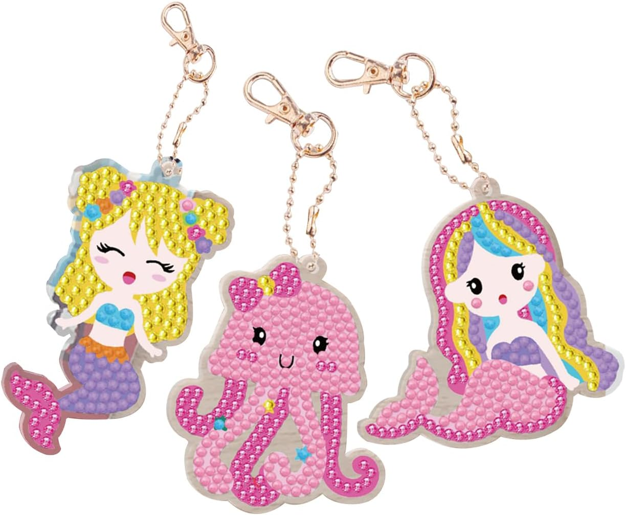 Cawtiuly Creative Kids DIY Diamond Painting Keychain Craft Kit - 3 Pack Customizable PVC Gem Art Set with Stickers & Accessories, Non-Toxic Crafting Supplies for Ages 5-12, Fun for Girls & Boys