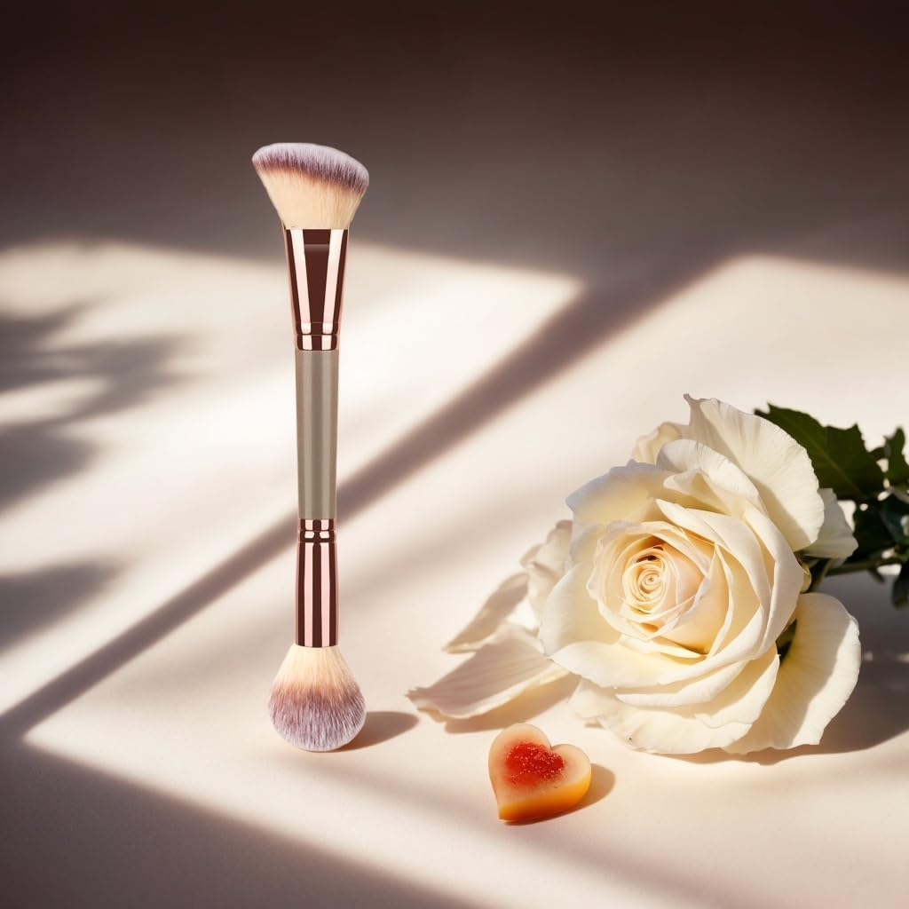ZXUY Double-Ended Makeup Brush,Face Makeup Brush Foundation Blush Brushes Kabuki Magic High-Density Brush Multifunctional Base Makeup Brush Tool (Rose Gold) image number 2