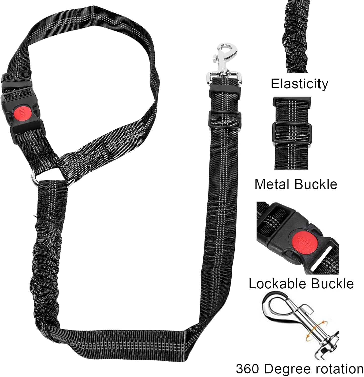 EVTSCAN Pet Seat Belt, Pet Adjustable Headrest Seat Belt Dog Nylon Reflective Safety Seatbelt Strap for Car(Black) image number 2