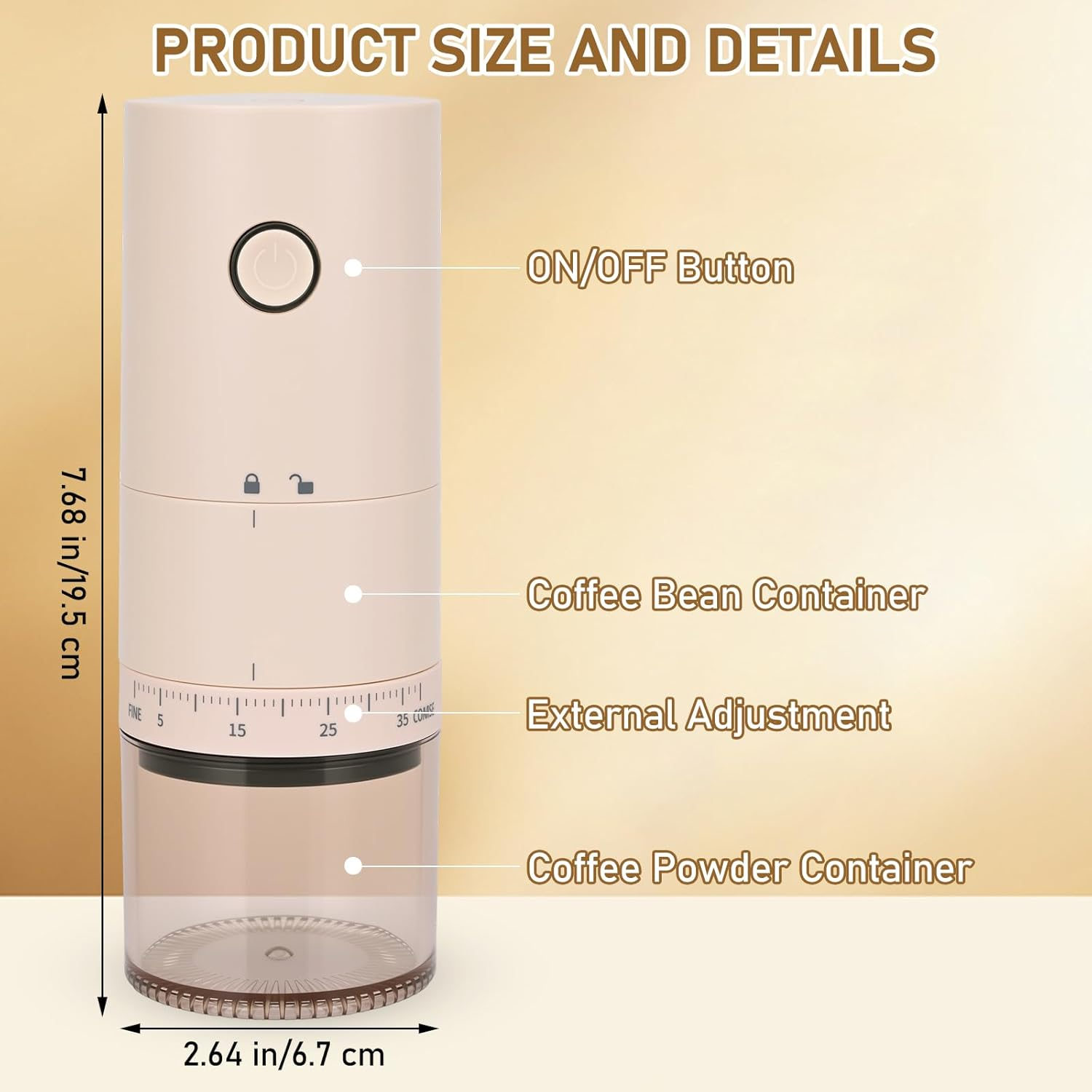 Rechargeable Coffee Grinder, Electric Coffee Grinder, Portable Small Coffee Grinder, Rechargeable, 38 Coarse Grain Setting, Espresso Coffee Grinder for Travel, Camping (Cream) image number 6