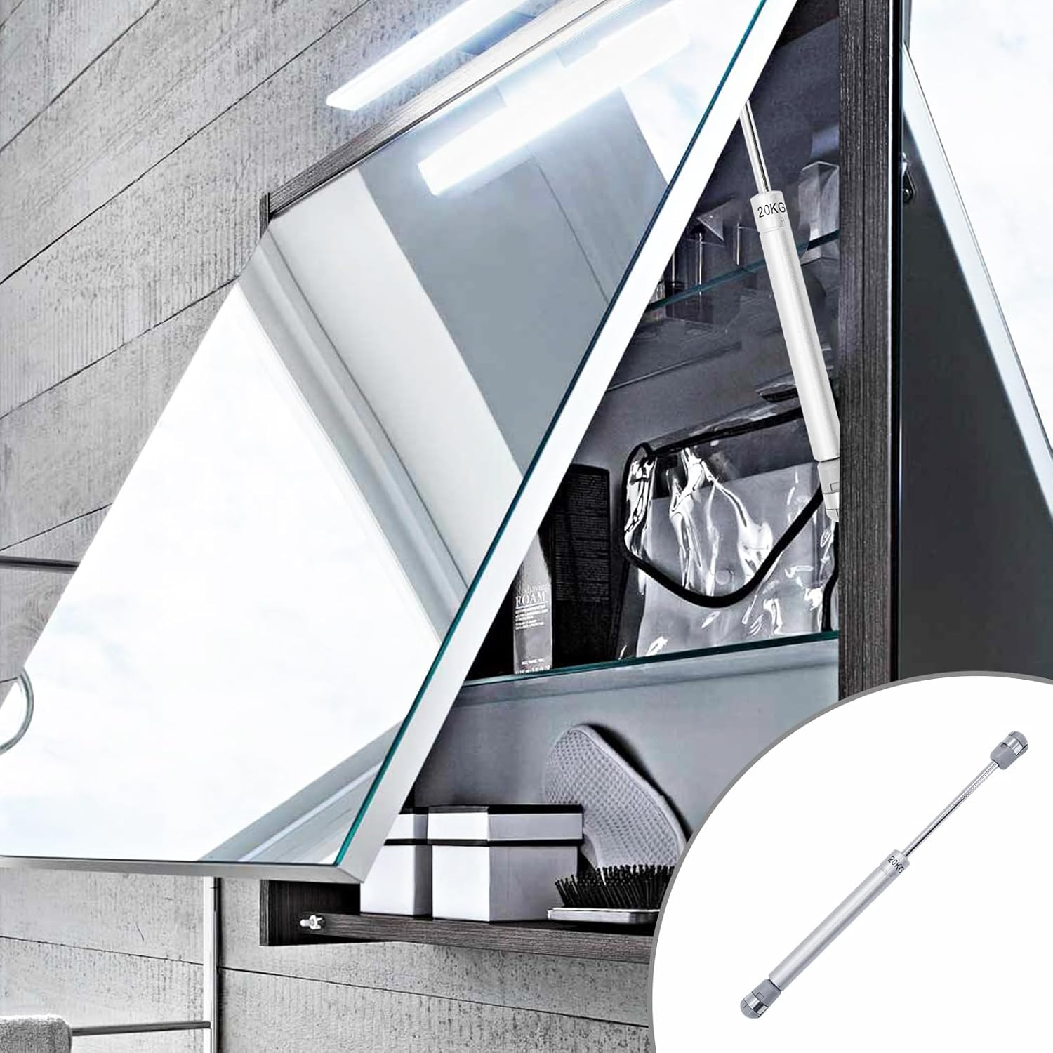 4 Pcs Gas Struts 200N, 20KG Gas Struts Heavy Duty Cabinet Door Hinges Gas Spring Strut Lift Stay Support Gas Strut for Kitchen Cupboard Wardrobe Cabinet Door, Silver image number 1