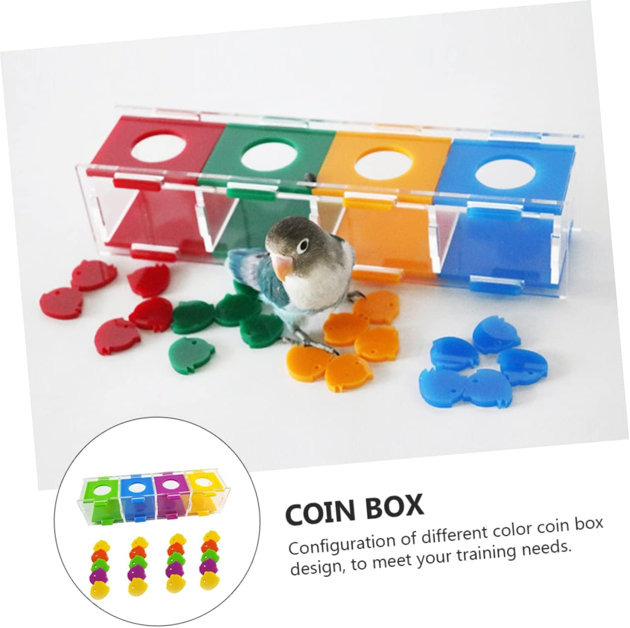 BAZEITFLOW 1Set Color Sorting Parrot Interactive Trick Prop for Bird with Color Coin Box Engaging Puzzle for Parrots Budgerigars Lovebirds image number 1