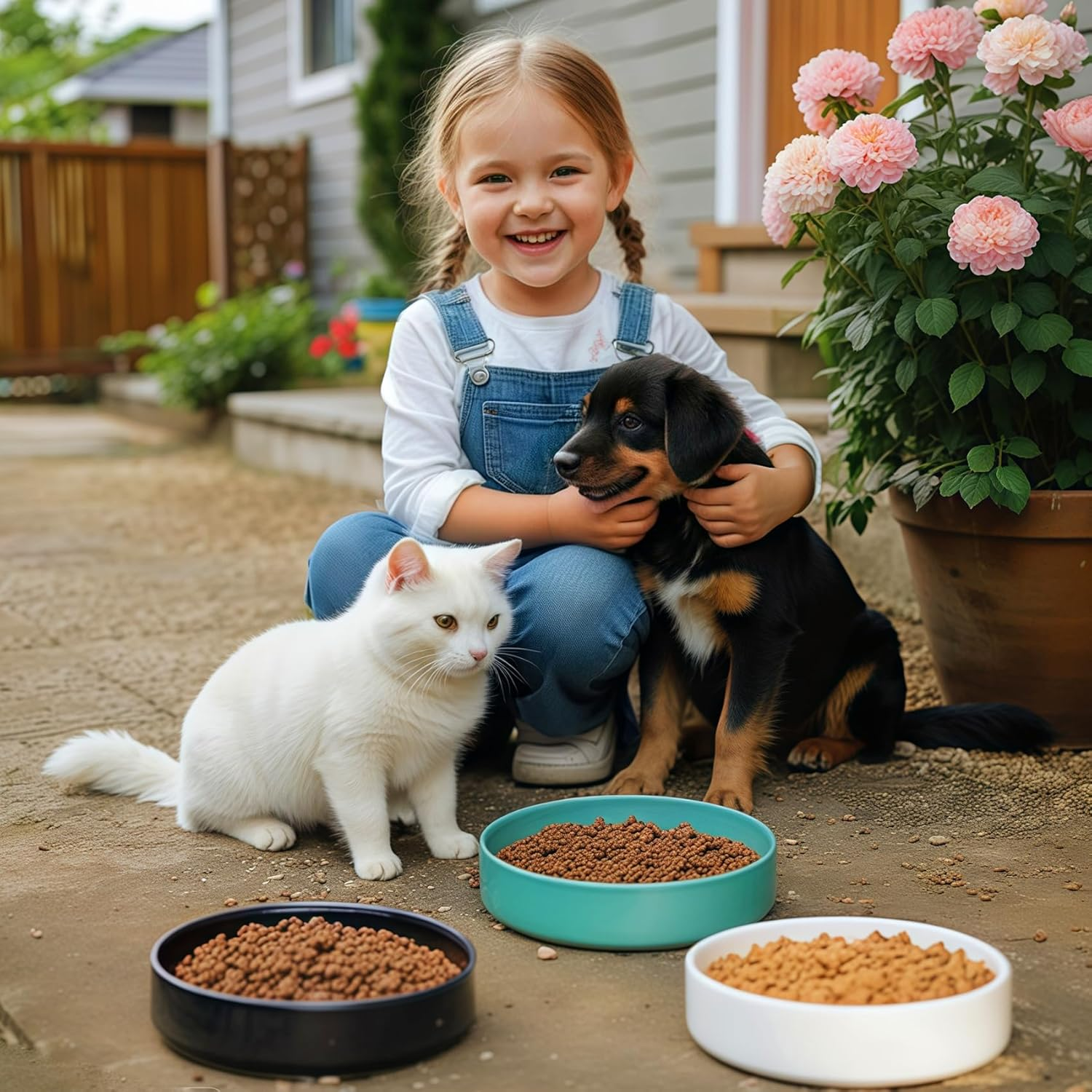 Ceramic Cat Bowl, Set of 3, Cat Feeding Bowl, Cat Food Bowl, Cat Food Bowl, Water Feeding Bowl, Cat Bowl Set to Relieve Whisker Fatigue image number 1