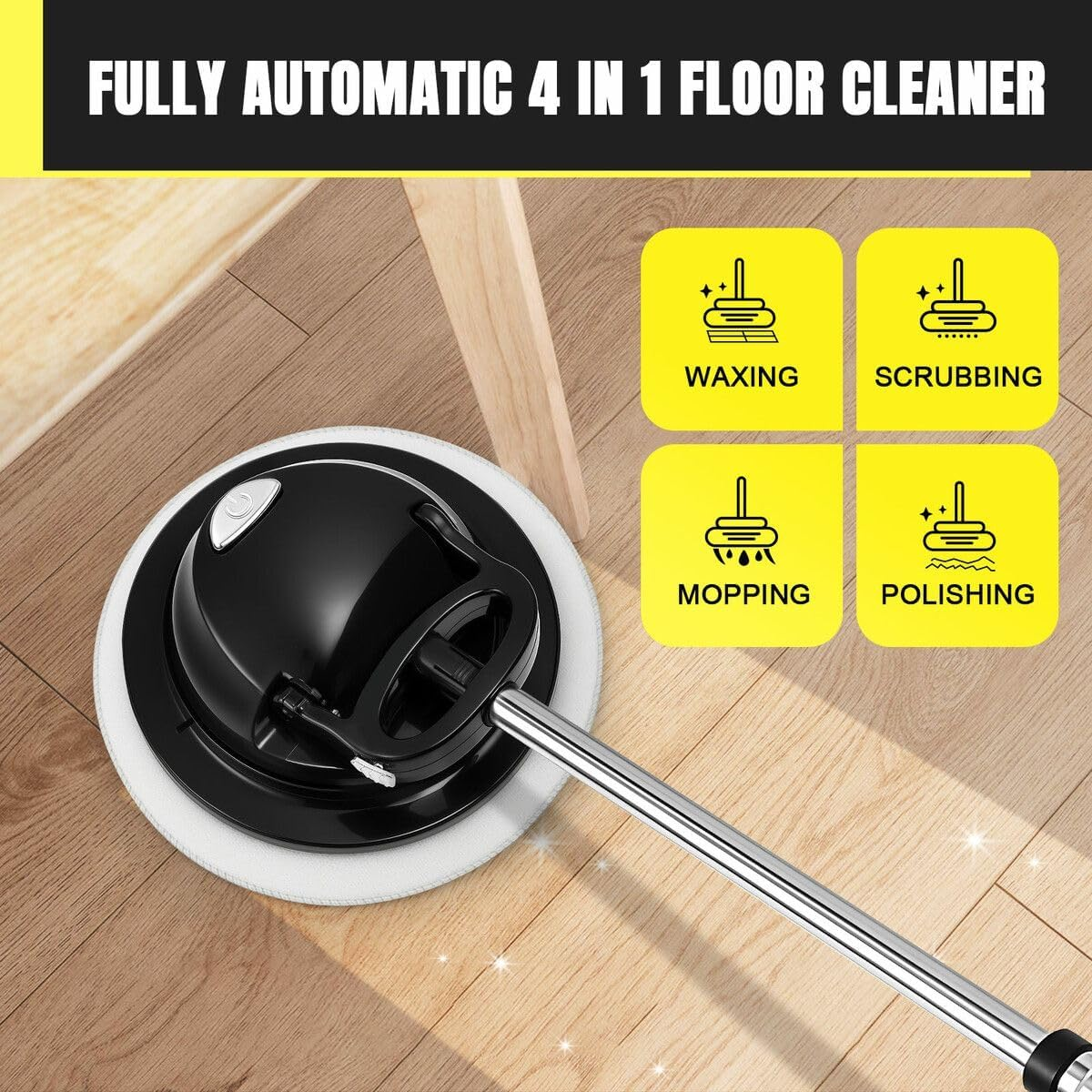 AUSWAY 4-In-1 Floor Spin Mop Cleaner Electric Cordless Spinning Scrubber Polisher Sweeper Waxer Washer Cleaning Machine Washing Pads for Hard Wood Tile Marble image number 6