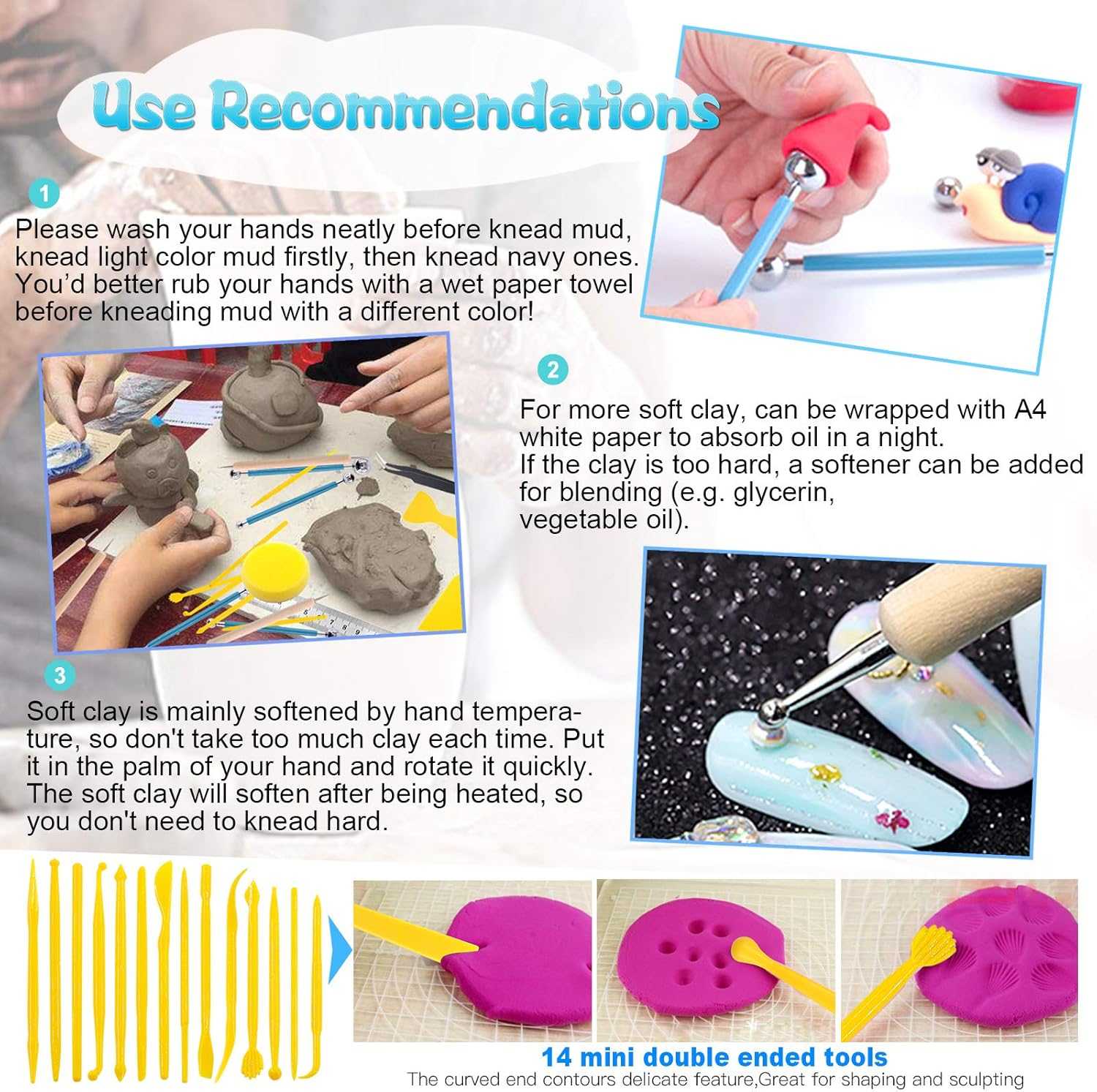 Glarks 30Pcs Carving Modeling Clay Sculpting Tools Set Including Plastic Crafts Clay Modeling Tools, Dual-End Dotting Clay Tools and Ball Stylus for Embossing Art, Coloring, Nail Art Painting image number 6