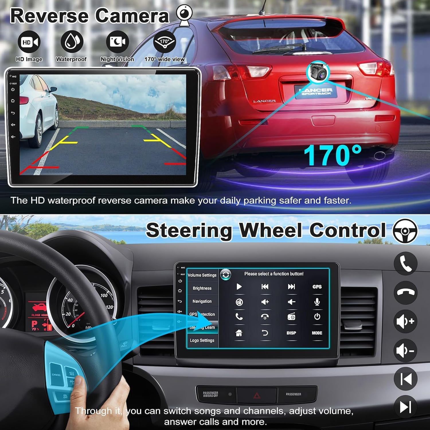 【4G RAM 64G ROM】 Car Radio for Mitsubishi Lancer 2008-2017, Android 10.1 Inch 5G Wifi Lancer Stereo with Wireless Carplay/Android Auto, Support Gps/Bluetooth5.2/1080P HD Backup Camera/Swc/Fm Radio image number 3