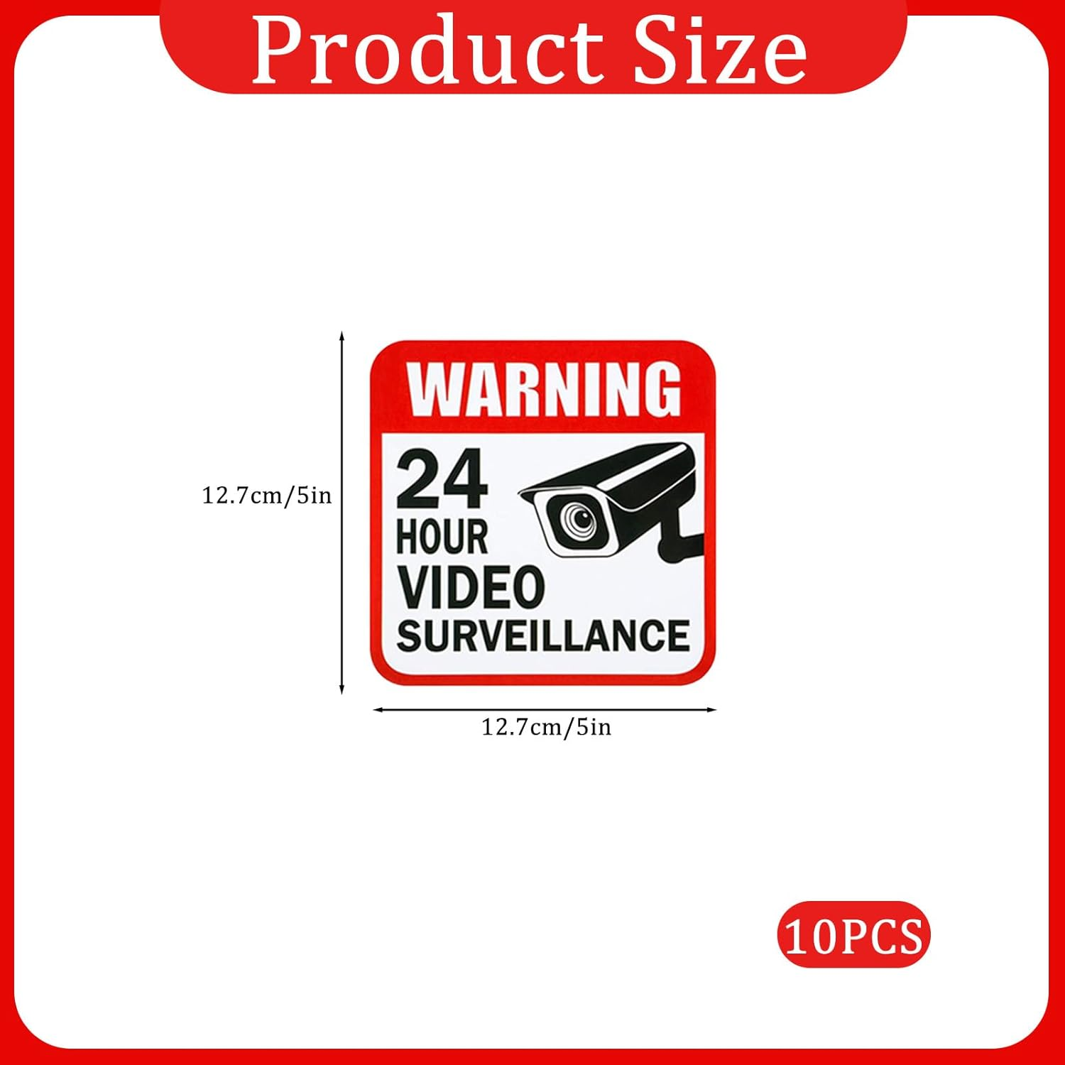 10Pcs Self-Adhesive Warning Sticker, CCTV Logo Sticker, 24-Hour Video Surveillance No-Entry Warning Sign, Video Surveillance Sign for Home Safety image number 1
