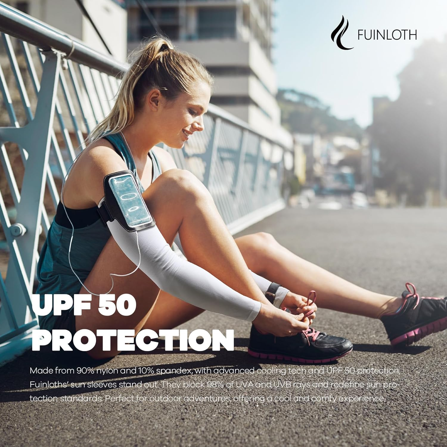 Fuinloth Arm Sleeves, Cooling UV Sun Protection Sports Gaming Compression for Men/Women - 2 Pairs - 2 Black image number 2