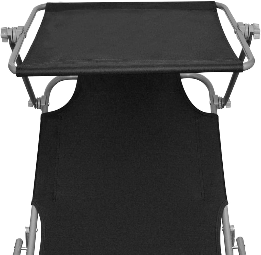 Vidaxl Adjustable Sun Lounger with Canopy&ndash; Foldable, Light, Steel and Polyester&ndash; Black - Green image number 3