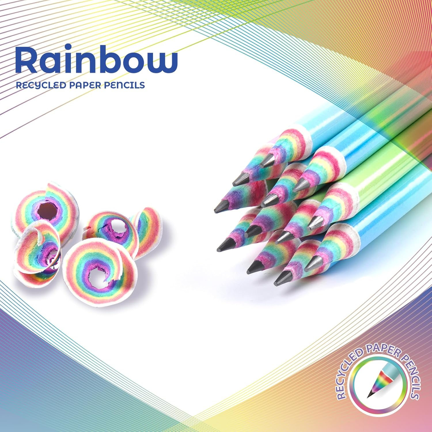 Pre-Sharpened Pencils HB #2 Eco Rainbow Paper Pencil Cute Pencils for Kids Number 2 Pencil with Erasers for School, Writing, 12 Count image number 5