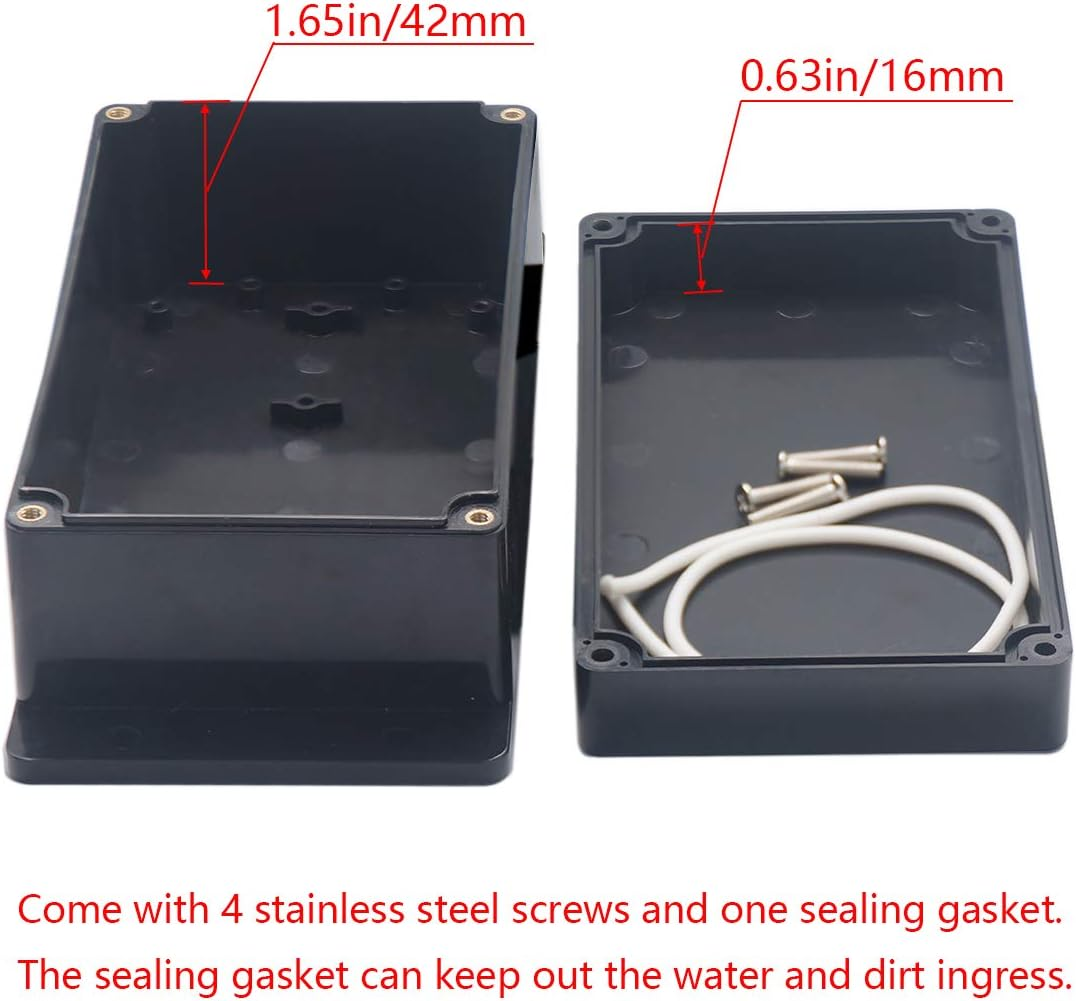 Raculety Project Box ABS Black Electrical Boxes IP65 Outdoor Waterproof Box Electronic Junction Box Fixed Ear Power Enclosure with Cable Glands for DIY Project 6.22 X 3.54 X 2.36 Inch (158X90X60Mm) image number 3
