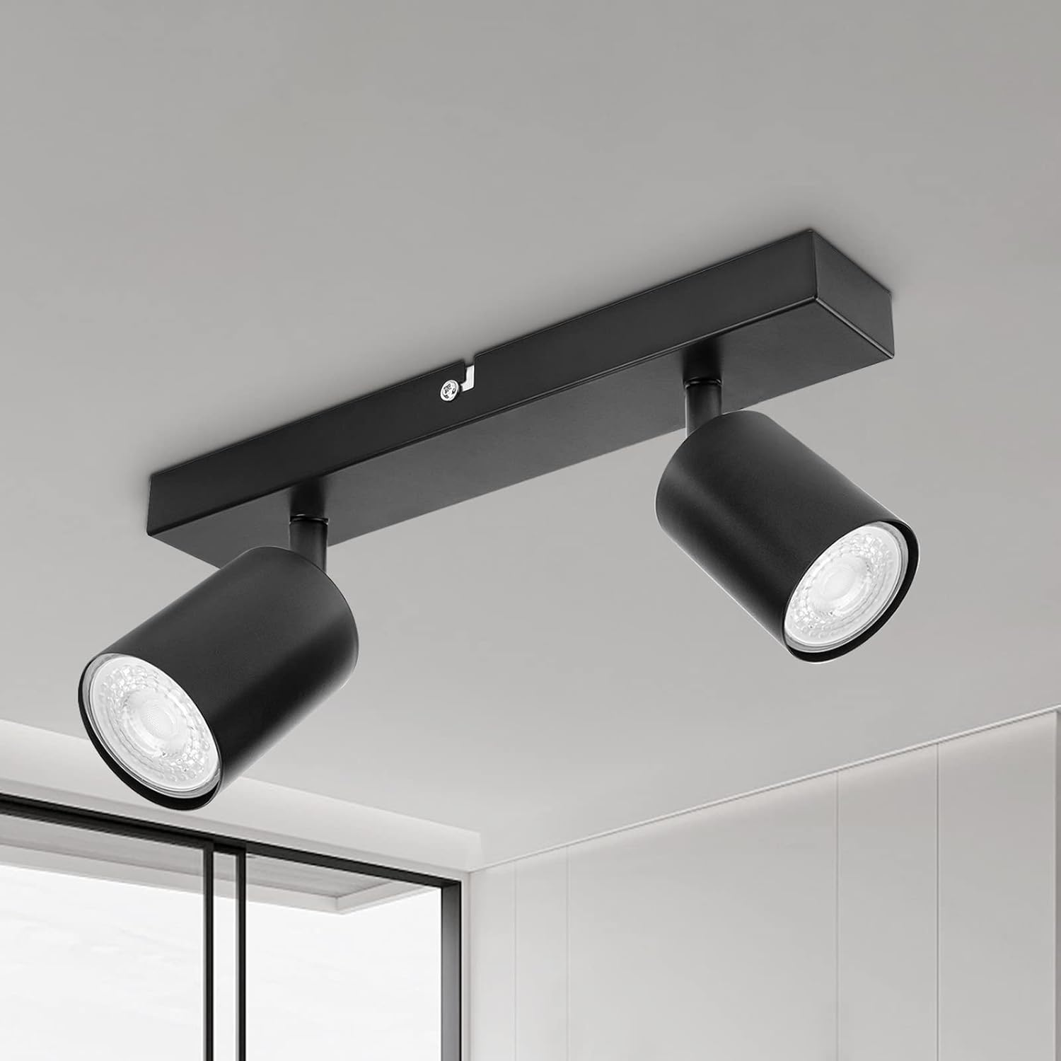 Dehobo Spotlight Rails and Rails, Double GU10 Modern Adjustable Ceiling Spotlights, Matt Black, without Bulbs, 2 Spotlights for Kitchen, Bedroom, Living Room, Hallway, Dining Room image number 4