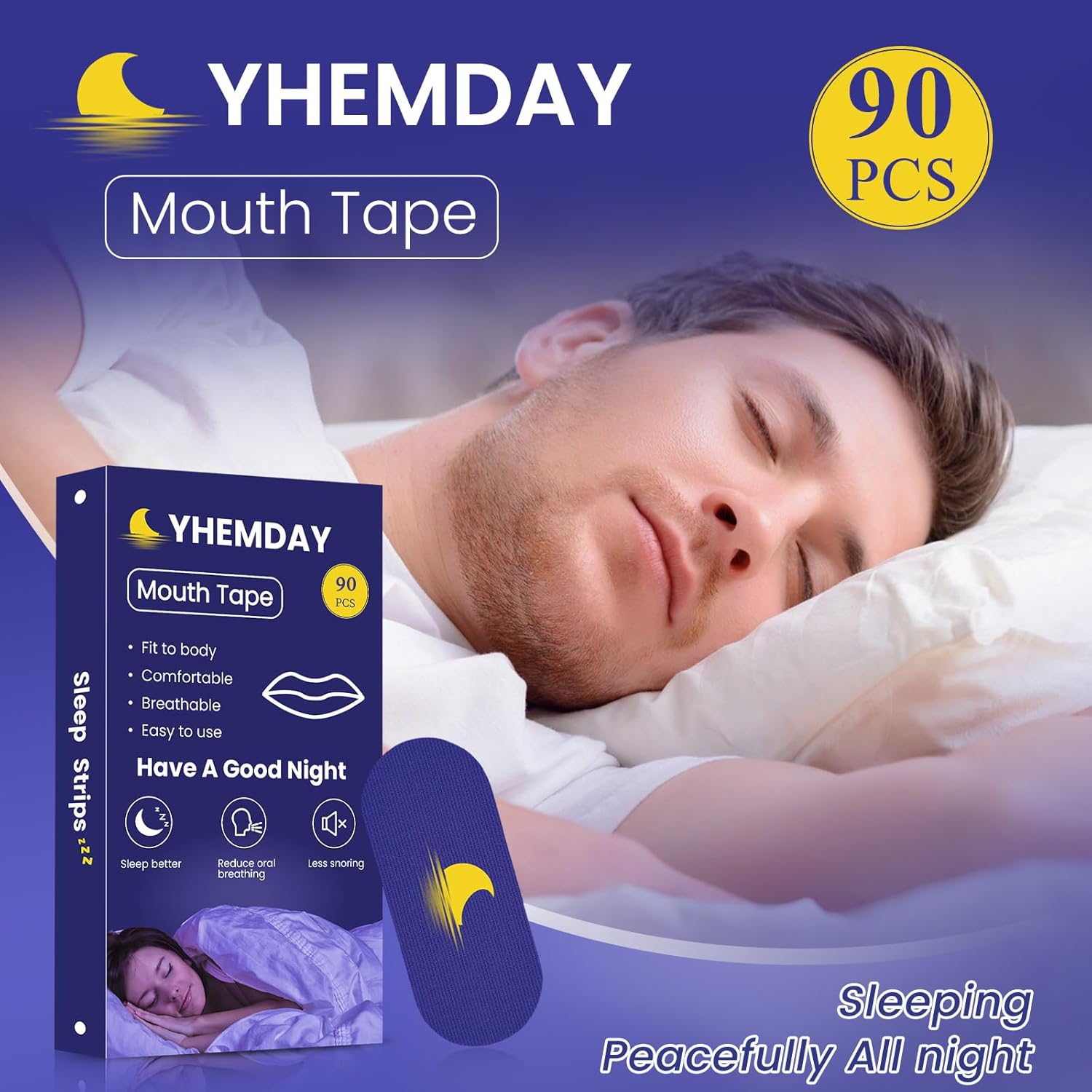 Mouth Tape for Sleeping | anti Snoring Sleep Tape | Soft & Hypoallergenic | Improve Sleep Quality & Nasal Breathing | Premium Cotton | Suitable for Men and Women (Blue, 90 Pcs) image number 6