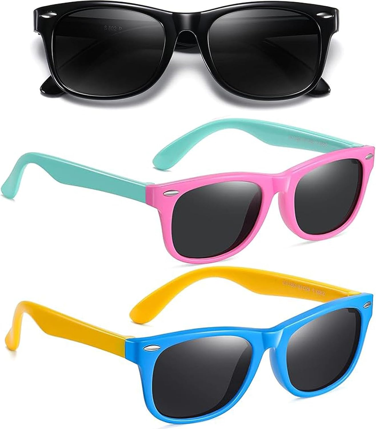 3 Pack Kids Polarized Sunglasses for Girls Boys, Stylish Polarized Sunglasses,Elastic Rubber for Toddlers Kids Party Outdoor Activities image number 3