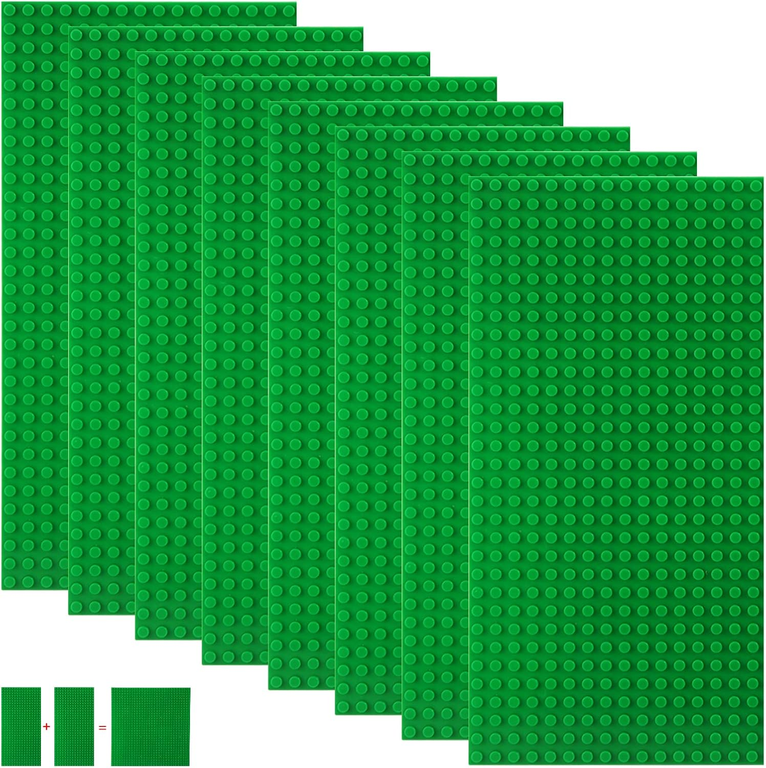 Shinefinder 8 Plate Set Building Plates Compatible with Most Brands, Rectangular Base Plates 25.6 X 12.8 Cm with 16 X 32 Nubs for Creative Play (Sand, 25.6 X 12.8 Cm)