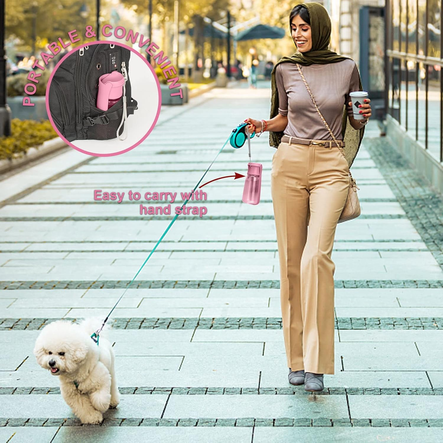 Foldable Dog Water Bottle - 550Ml Portable Dispenser, Leak Proof Travel Bottle for Pets, Outdoor Walking, Hiking - Food Grade Plastic（Pink） image number 6