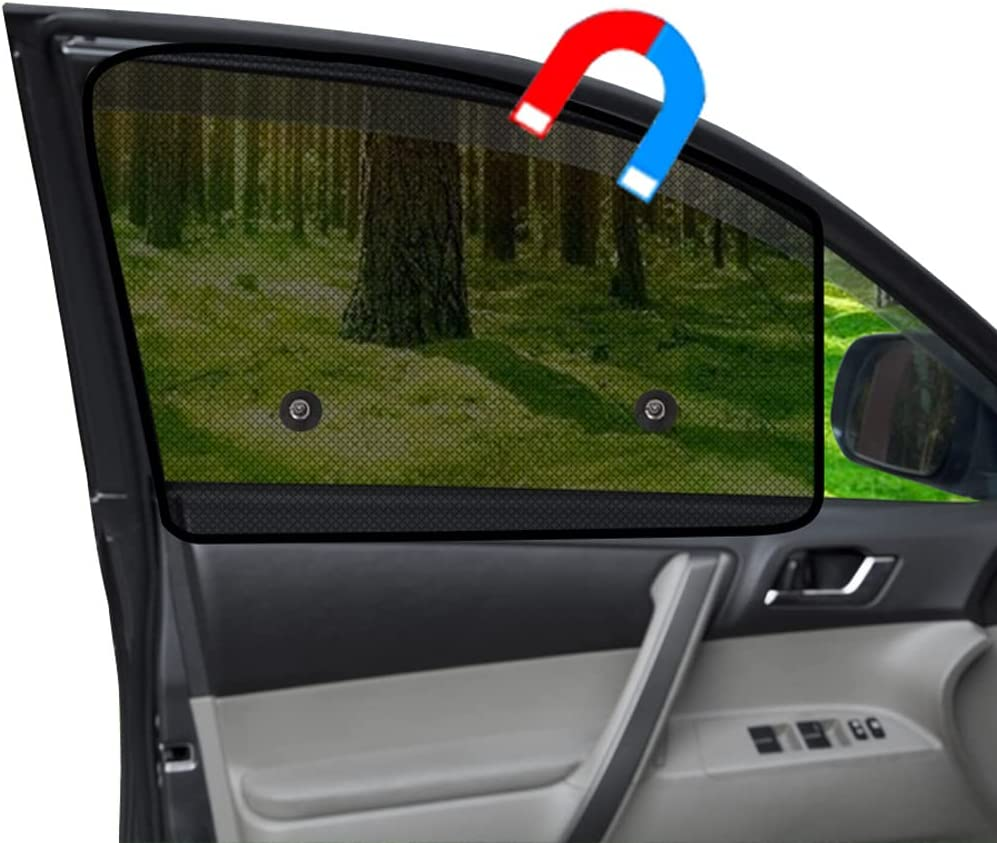 Ovege Car Window Shade 2Pcs -Car Side Window Sun Shade Baby Car Window Screen UV Protection Privacy Suction Magnetic (Back Seat 2Pcs)