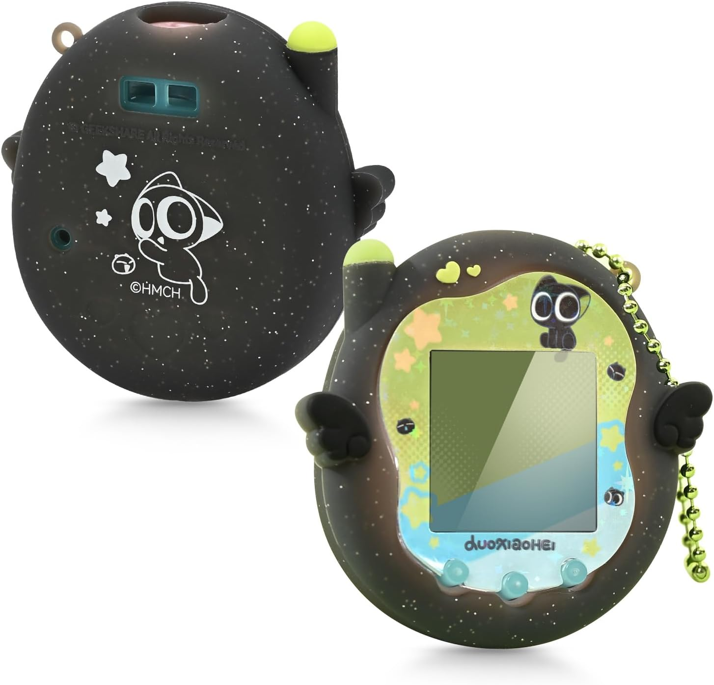 Geekshare Silicone Protective Case Compatible with Tamagotchi Uni, Cute Cartoon Black Cat in Starry Sky Design Cover Skin Shell -Solid Black