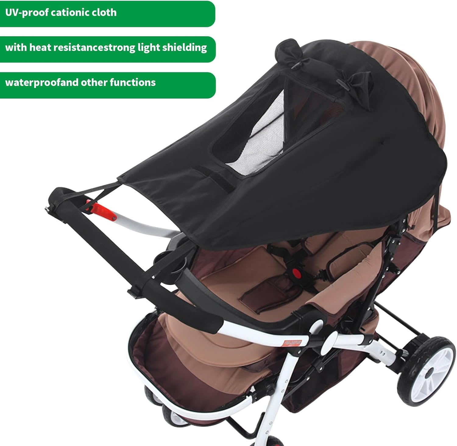 Pram Sun Shade, Universal Buggy Sun Shade Cover, Sunshade Canopy for Pushchair Portable Installation, Baby Stroller Shade Uv Protection with Skylight Design (Black) image number 2