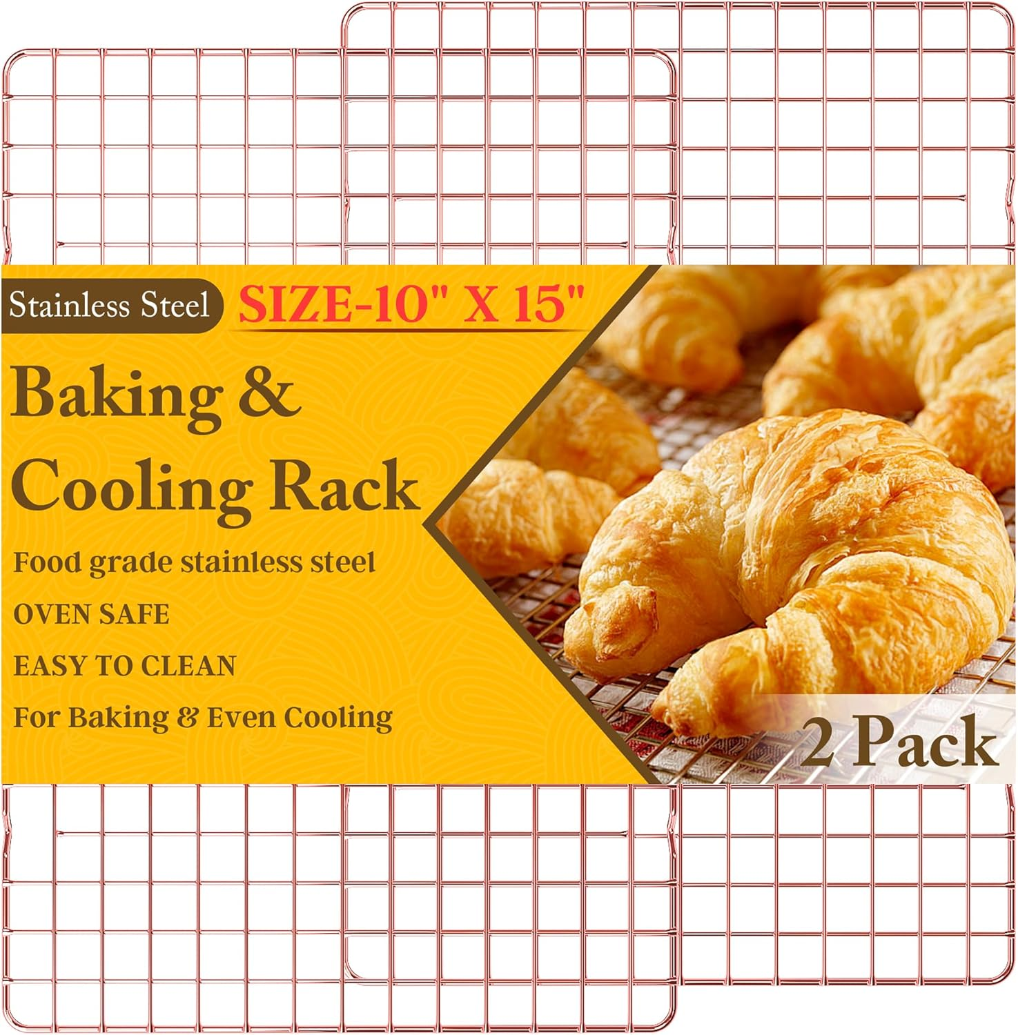 2PCS Cooling Racks for Cooking and Baking - 10" X 15"Heavy Duty Stainless Steel Wire Rack for Baking, Grilling, Roasting - Oven & Dishwasher Safe - Fits Jelly Roll Sheet Pan-Silver