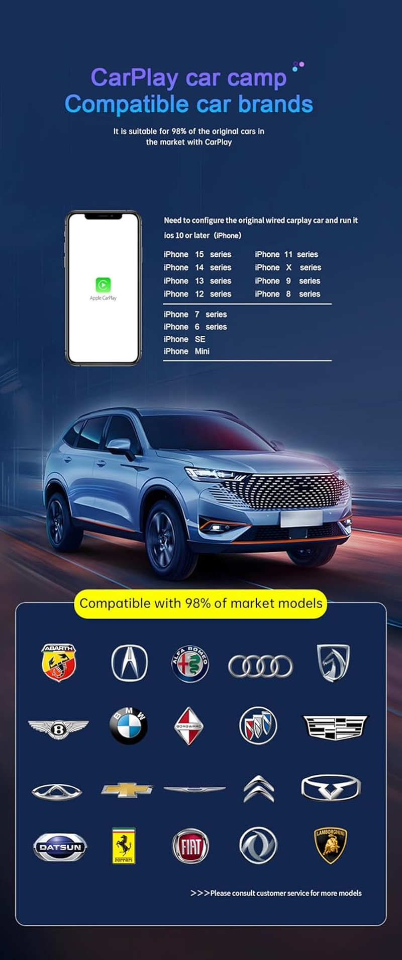 2 in 1 Wireless Carplay Adapter for Iphone & Android Auto,Plug & Play, Usb-A，Mini USB Dongle for Iphone Ios 10+/ Android 11+/ 2015+ Cars with Factory Wired Carplay image number 6