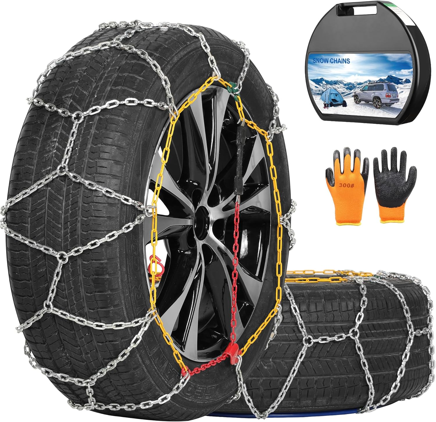 COCO BIRD Snow Chains, Wear-Resistant High Carbon Steel anti Slip Tire Chain for Passenger Cars, Pickups, and Suvs, Set of 2 (KN150)