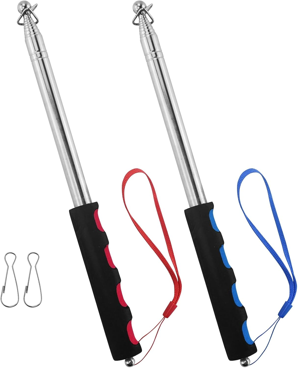 6.5Ft (200Cm) Telescopic Handheld Flagpole, 2 Pcs Retractable Banner Pole Portable Tour Guide Flag Pole Pointer Stainless Steel Teaching Pointer Stick for Tour Guide Teaching (Blue & Red) image number 2