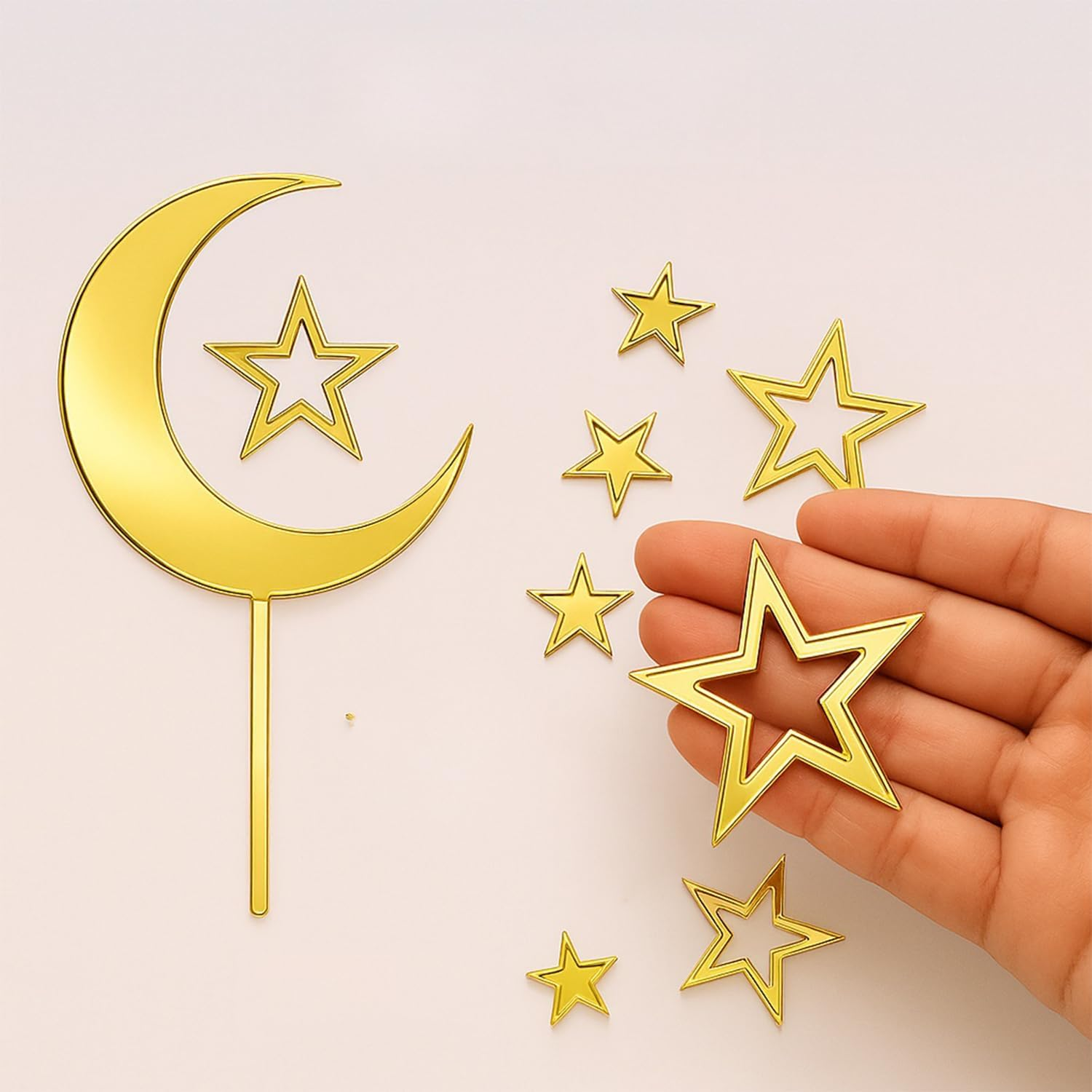 Moon Star Cake Toppers, Acrylic Glitter Gold Decoration for Baby Shower, Wedding, Birthday Party, Mirror Gold Finish, Star and Moon Design - Ermaoo image number 3