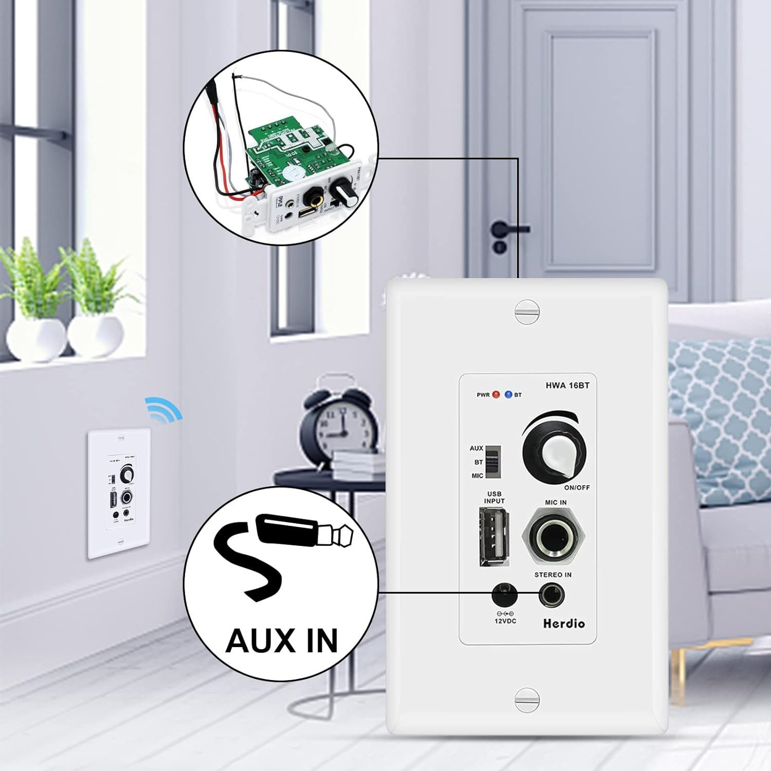 Herdio 5.25 Inch Ceiling Speakers 600W 2-Way Flush Mount with Bluetooth Wall Mount Amplifier Receiver Perfect for Home Theater Bathroom Living Room Kitchen Office(4 Speakers) image number 3