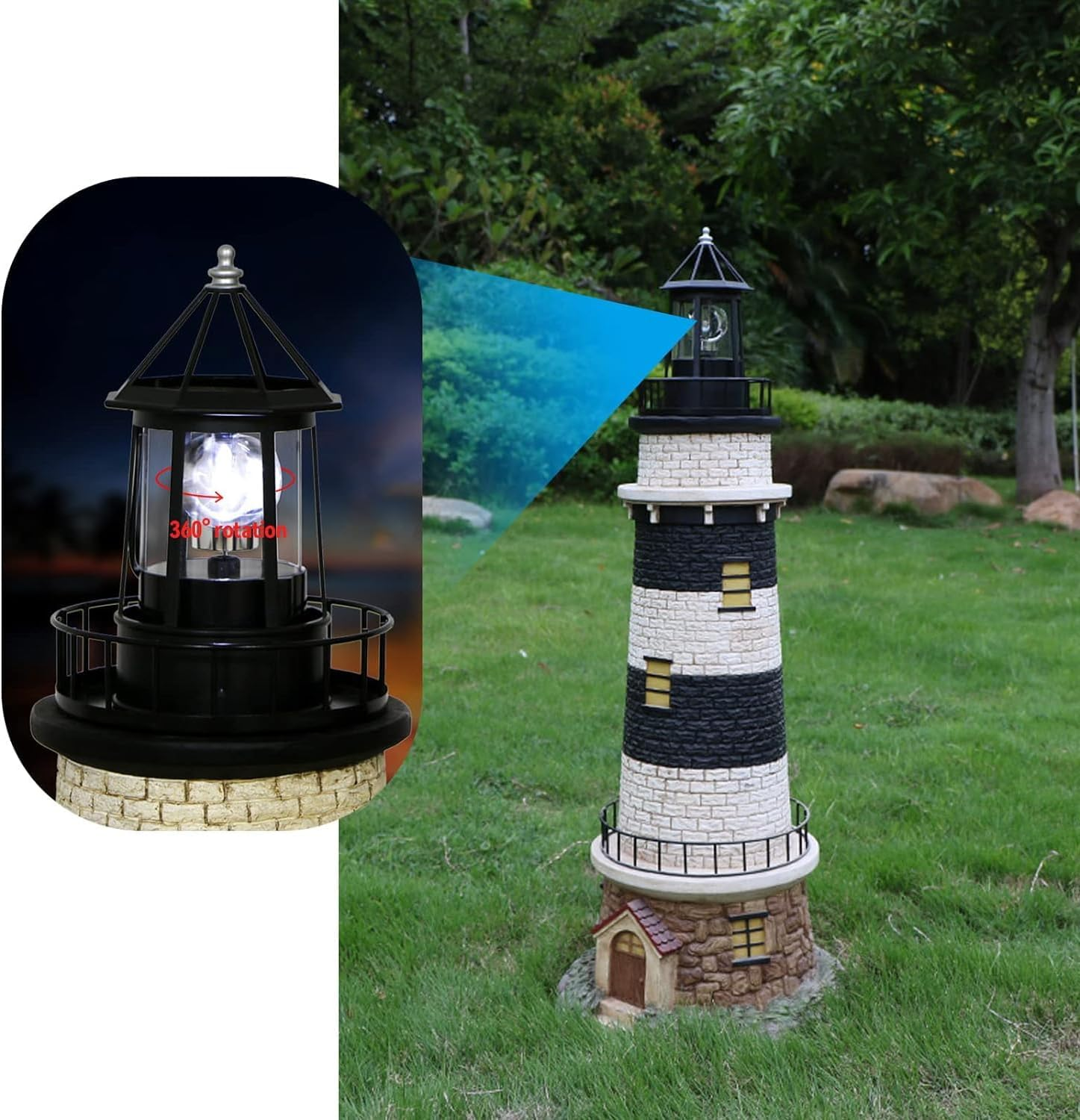 Solar Lighthouse Rotating Light - 360 Degree Rotating Lamp Courtyard Decoration Waterproof Garden Smoke Towers Statue Lights for Outdoor Garden Pathway Patio image number 2