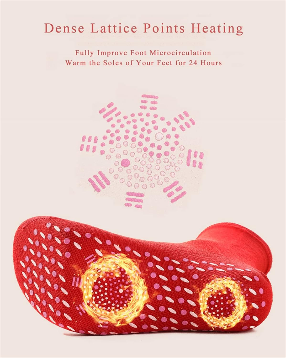 Self-Heating Socks for Men Women, Tourmaline Socks, Anti-Freezing Winter Warm Foot Socks, Tourmaline Massage Socks Breathable Comfortable for Outdoor Hiking Skiing Camping Fishing|2 Paris,Red,1Pairs