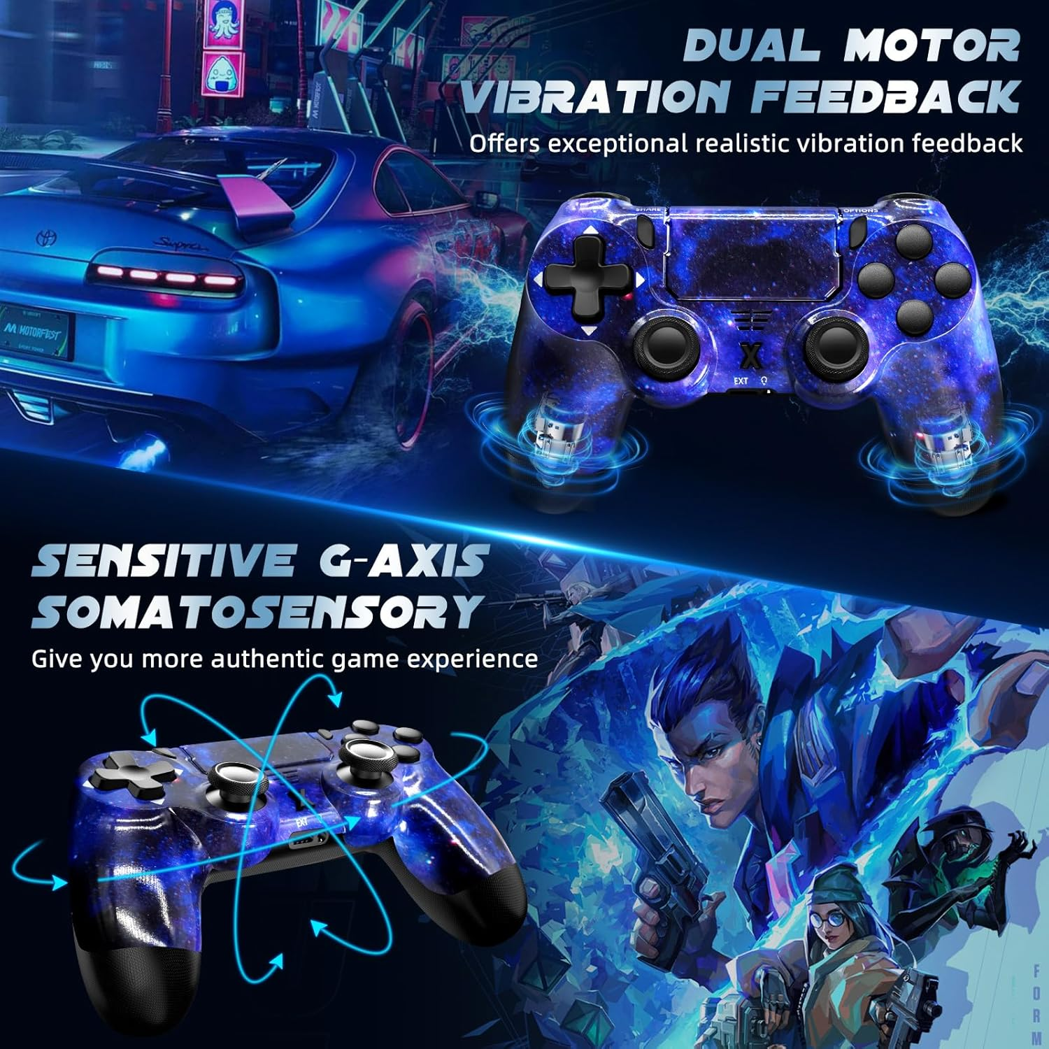 Glitfix Wireless Controller for PS-4, Controller Wireless for Ps-4/Pro/Slim/Pc, Bluetooth Gamepad Joystick with Dual Vibration Touch Panel 3.5Mm Audio Jack Six-Axis(Starsky Blue) image number 5