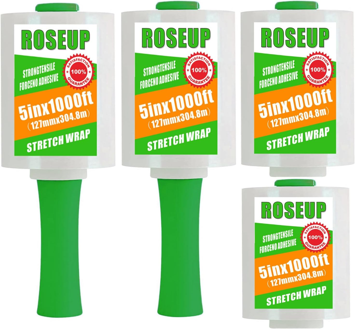 ROSEUP Clear Stretch Wrap Film 5" X 1000Ft Roll with Handle, 80 Gauge Thick Cling Plastic Wrap for Moving, Pallet Wrap, Self Adhering Packaging Heavy Duty Shrink Film, 4 Pack image number 3