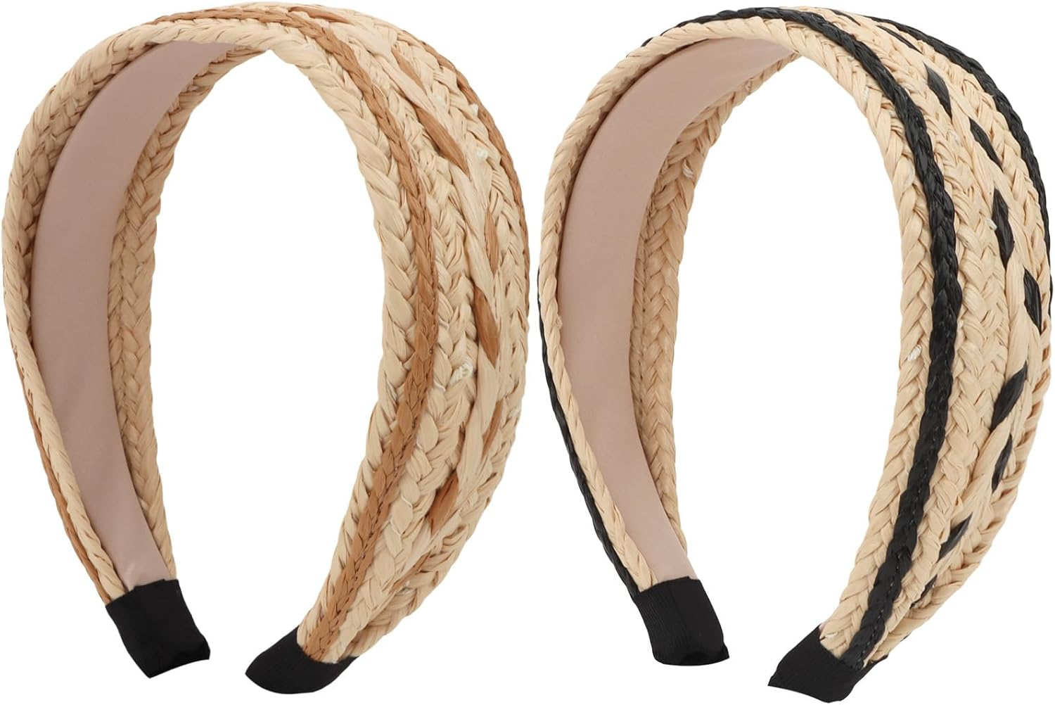 Bumlofa 2 Pieces Handwoven Headband Women'S Set, Headband Wide Structure Design - Natural Material Hair Accessories for Boho Look, Beach & Everyday Life, Stylish Headpiece