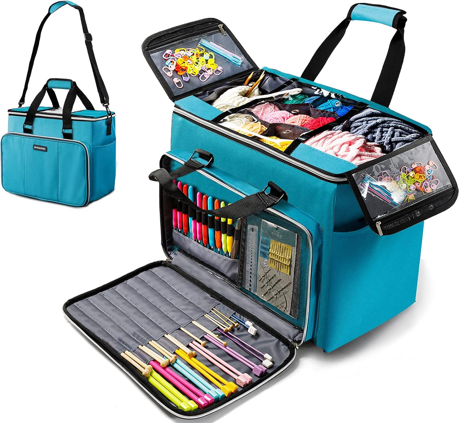 Knitting Bag, Large Yarn Storage Organizer, Crochet Bags and Totes, Yarn Bags for Crocheting, Yarn Holder Case for Knitting Needles, Crochet Hooks, Knitting Accessories, Unfinished Project, Grey.