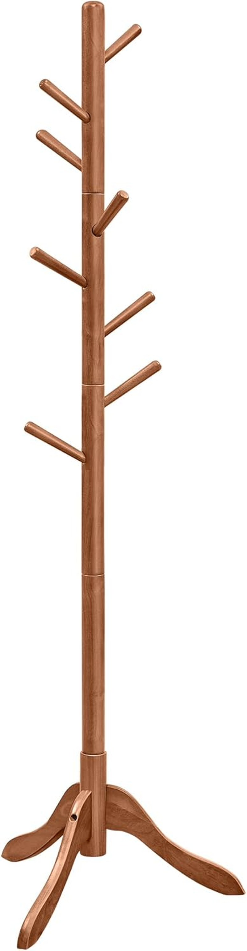 VASAGLE Solid Wood Coat Rack, Free Standing Tree-Shaped Coat Rack with 8 Hooks, 3 Height Options, for Clothes, Hats, Bags, Living Room, Bedroom, Home Office, Caramel Brown URCR01WN