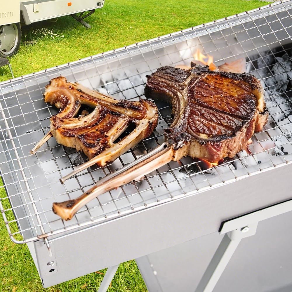 ALSTON Portable Charcoal Grill Rectangular Folding Stainless Steel BBQ Grill L100Xw18Cm for Skewer and Kebabs with Storage Shelf Outdoor Camping Patio Cooking image number 3