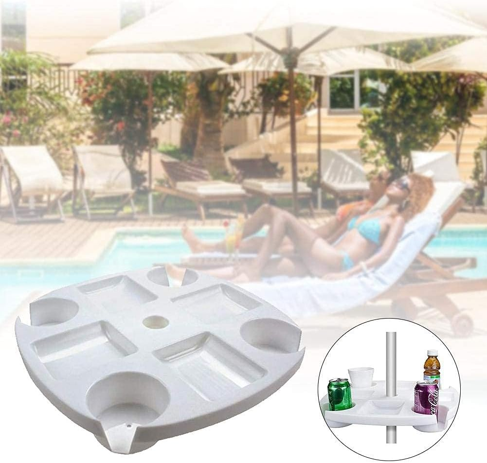 17 Inch Beach Umbrella Table Tray with 4 Cup Holders and 4 Snack Compartments for Beach Patio Garden Yard Swimming Pool (17" White) image number 4
