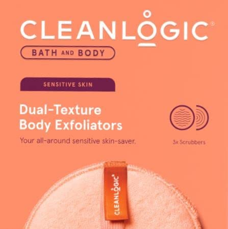 Cleanlogic Bath & Body Exfoliating Dual-Texture round Body Exfoliators for Sensitive Skin, Smooths & Hydrates, Scrubs Away Dirt, Oils & Dead Skin, Vegan-Friendly - Pack of 3 image number 2