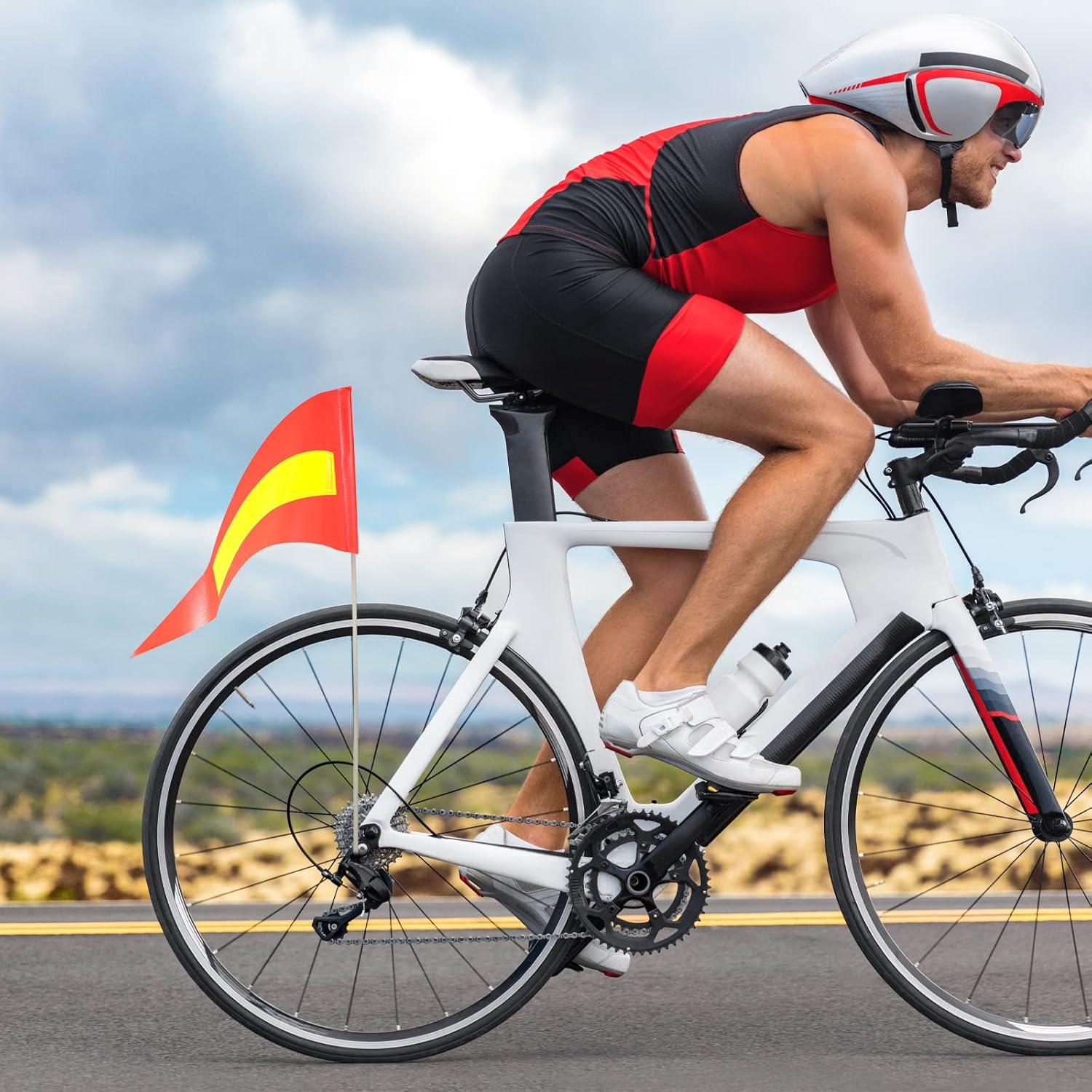 Breling 2 Pieces Replacement Safety Flag Pennant High Visibility Bike Safety Flag with Pole Tear-Resistant Waterproof Bicycle Decor for Bicycle Electric Car Outdoor Tent(Orange and Yellow) image number 5