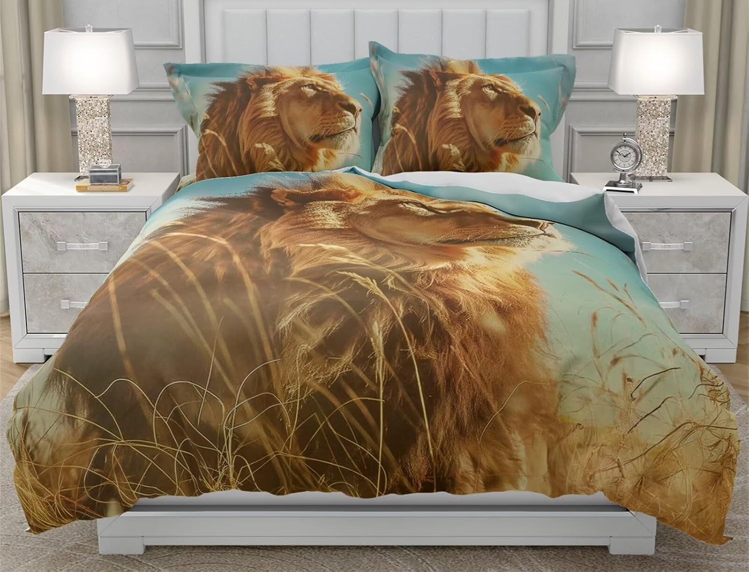 Moinlizy 3D Fierce Lion Printed Duvet Cover Set Bedding Sets Full Size with 1 Piece Duvet Cover 2 Pieces Pillow Cases Microfiber Comfy No Comforter image number 3
