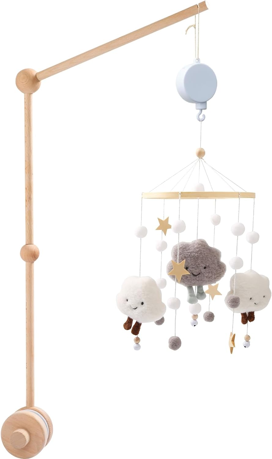 Baby Crib Mobile Arm 27Inch Wooden Crib Mobile Holder with Clockwork Music Box anti Slip Baby Mobile Holder Arm Safe Nursery Baby Mobile Hanger for Crib Baby Bed Nursery Decor image number 4