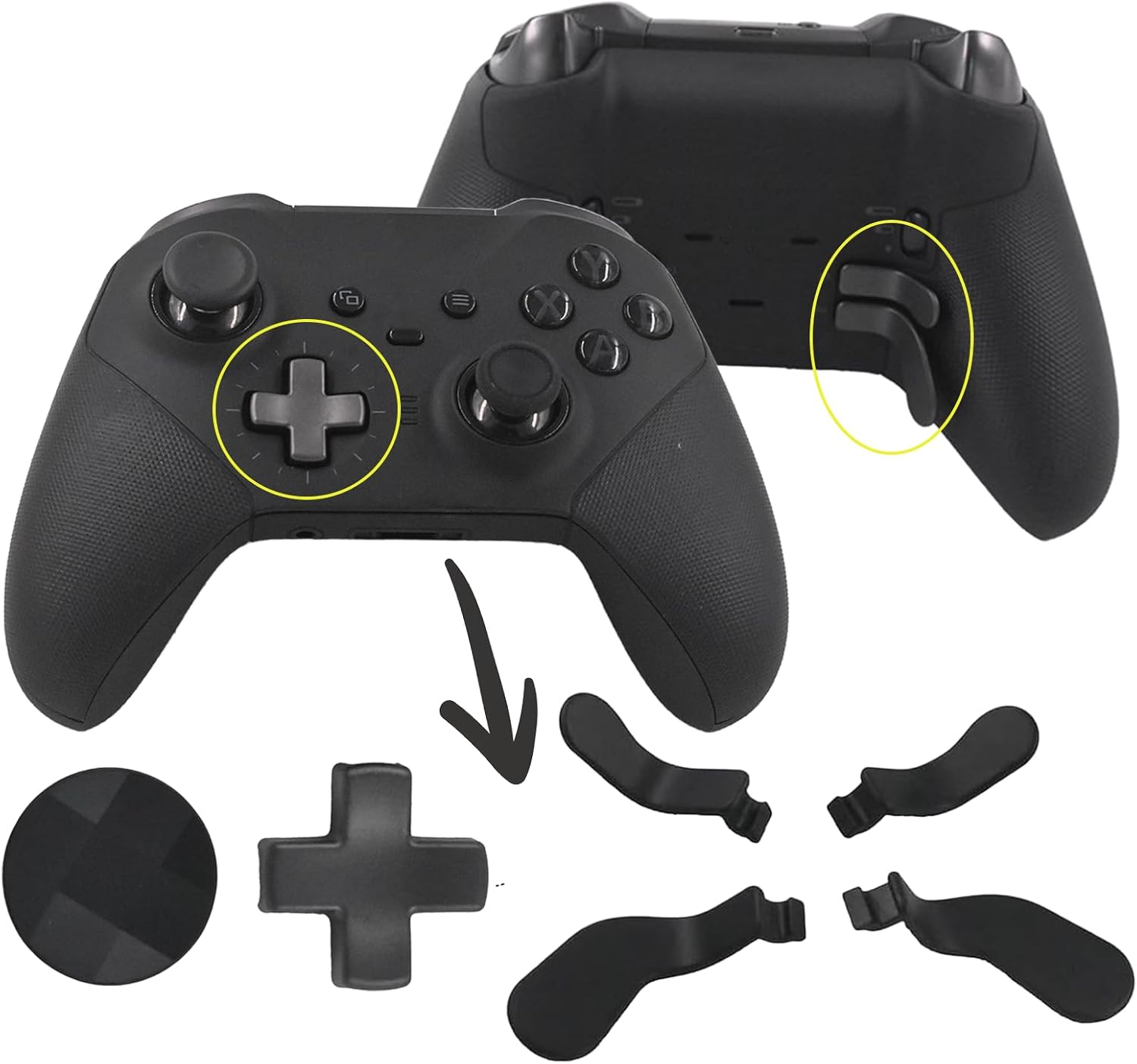 6 in 1 Metal D-Pads and Paddles Accessory Kits for Xbox Elite Series 2 Controller,Elite Series 2 Core Accessory Replacement Parts(Black) image number 2