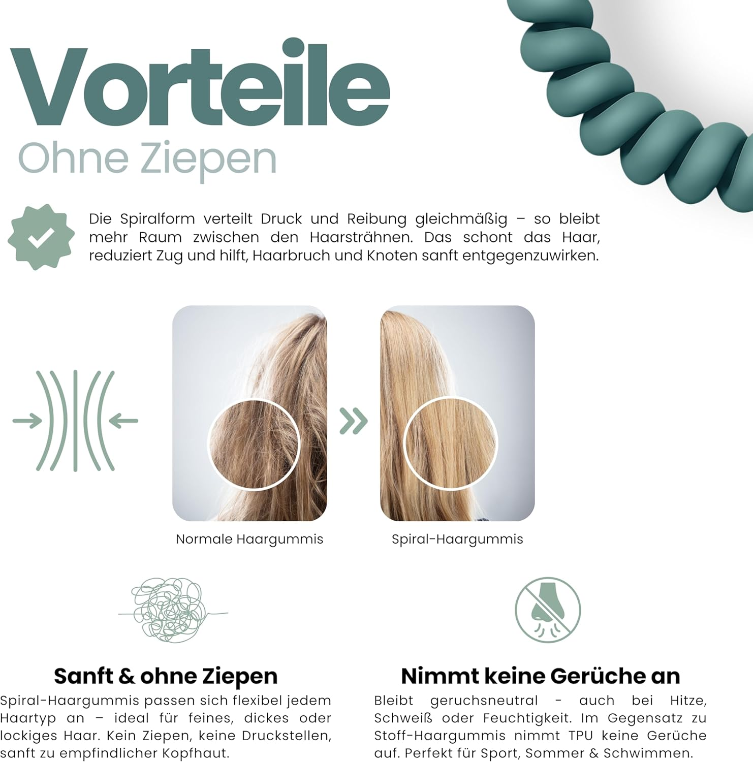 Specora Spiral Hair Scrunchies Petrol Pack of 10-5 Cm - TPU - Telephone Cable Scrunchie - No Pulling & Tangling - Elastic, No Imprint, Gentle on Hair image number 6