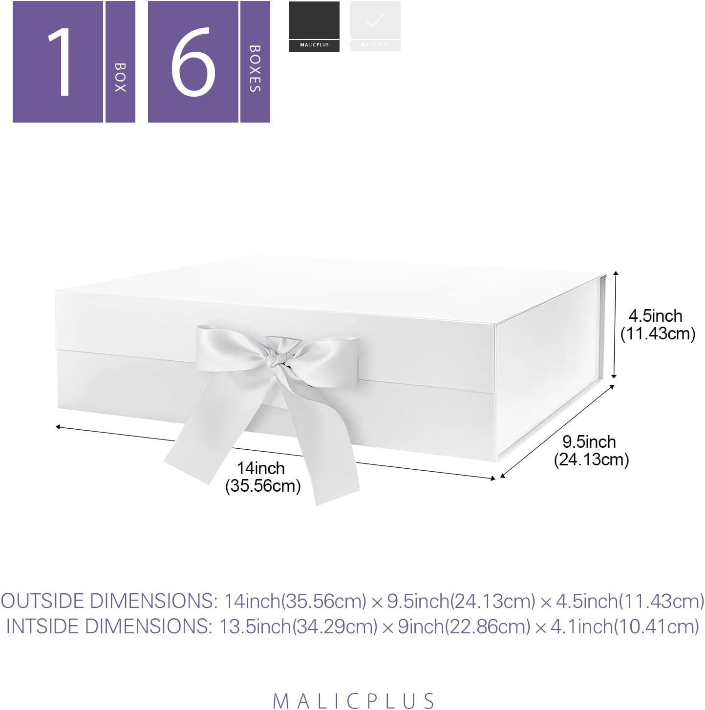 MALICPLUS Large Gift Box with Ribbon 34X22.5X10 CM, White Bridesmaid Proposal Box, Luxury Magnetic Gift Box for Valentine Day (Glossy) image number 6