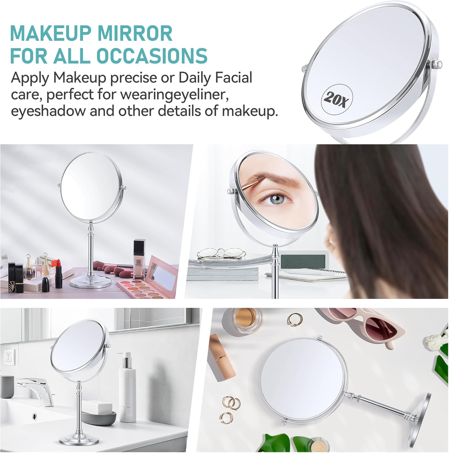 MIYADIVA Magnifying Mirror 20X, Double Sided 1X & 20X Magnifying Mirror on Stand, Large Tabletop Magnified Vanity Mirror, Magnified Mirror with 360&deg;Rotation for Bathroom or Bedroom,8.6 Inches image number 6