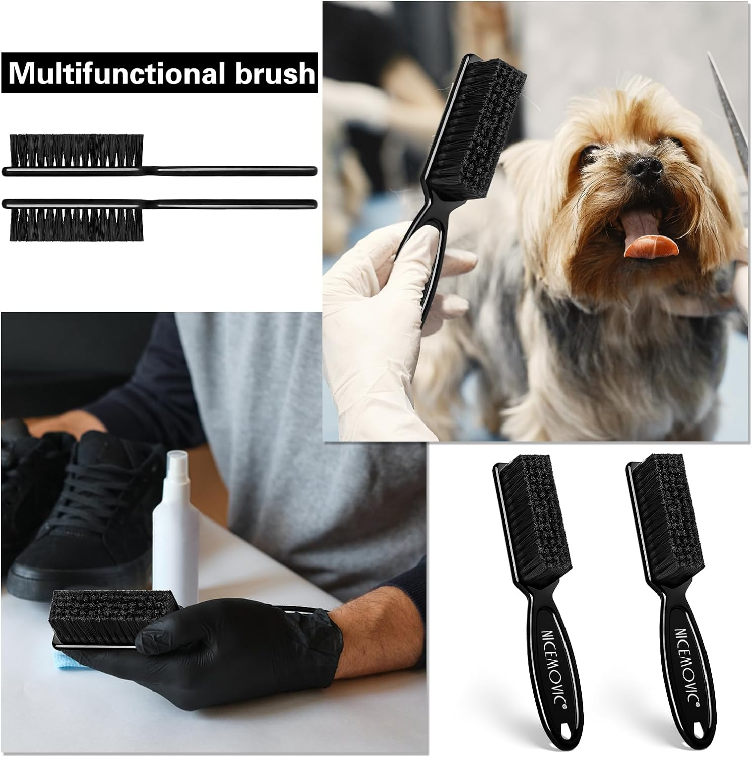 NICEMOVIC Barber Clipper Brushes, 10 Pcs Plastic Handle Nylon Bristles Cleaning Brush, Multifunctional Cleaning Supplies for Hair Styling Tools, Kitchen Sink, Shoes (Black) - Brown image number 5