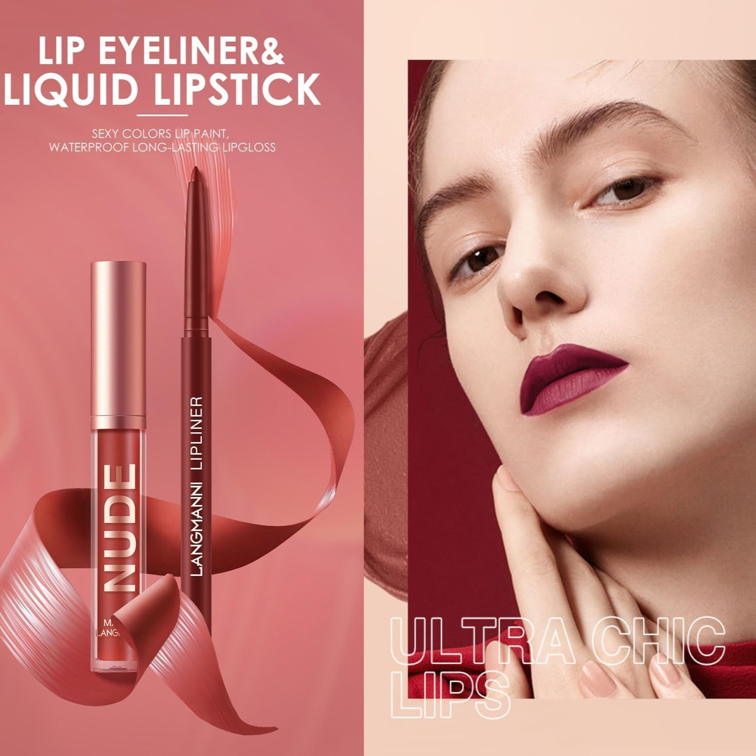 12Pcs Matte Liquid Lipstick + Lip Liner Pens Set, One Step Lips Makeup Sets Pigment Velvety Nude Lip Stain Waterproof Long Wear Lip Gloss Make up Gift Set image number 2